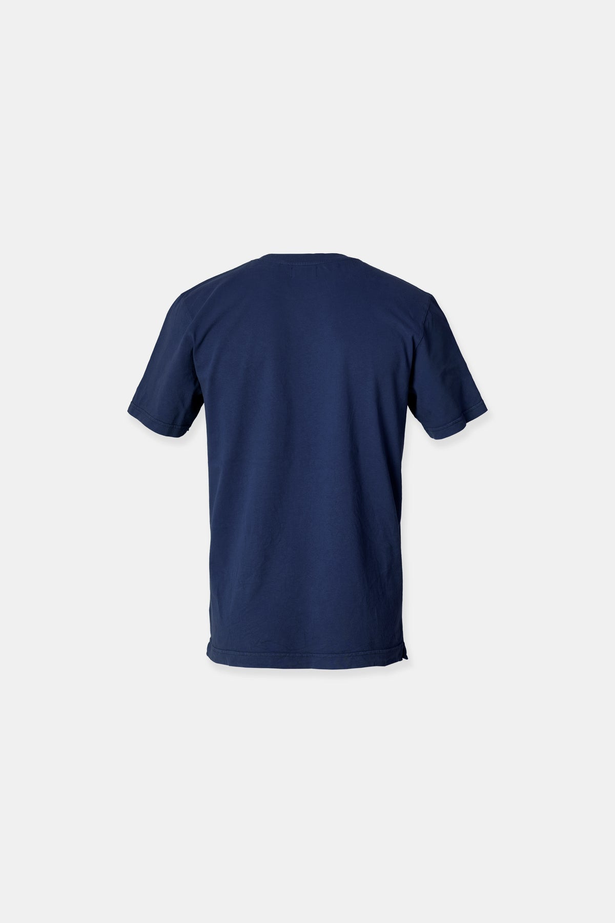 Peach-skin cotton jersey t-shirt in indigo blue, side view