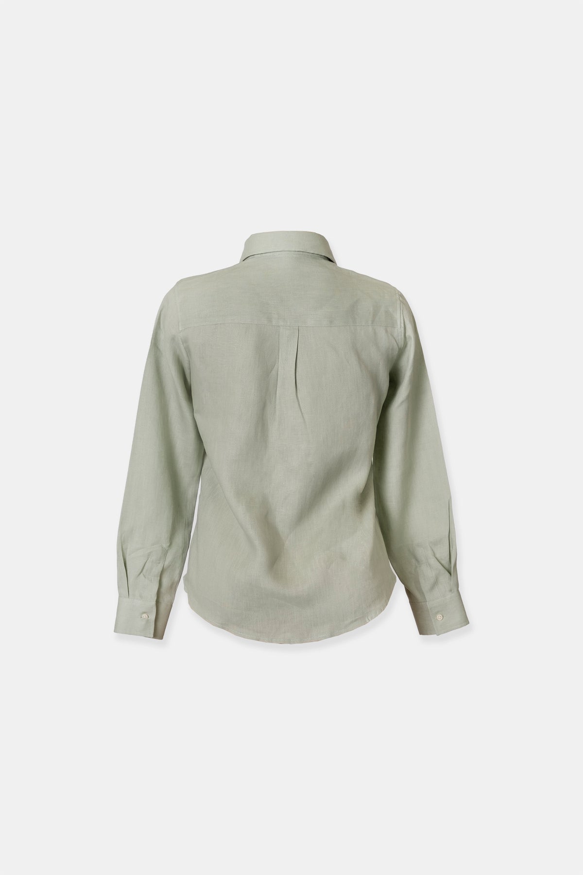 Linen blouse in sage green, side view