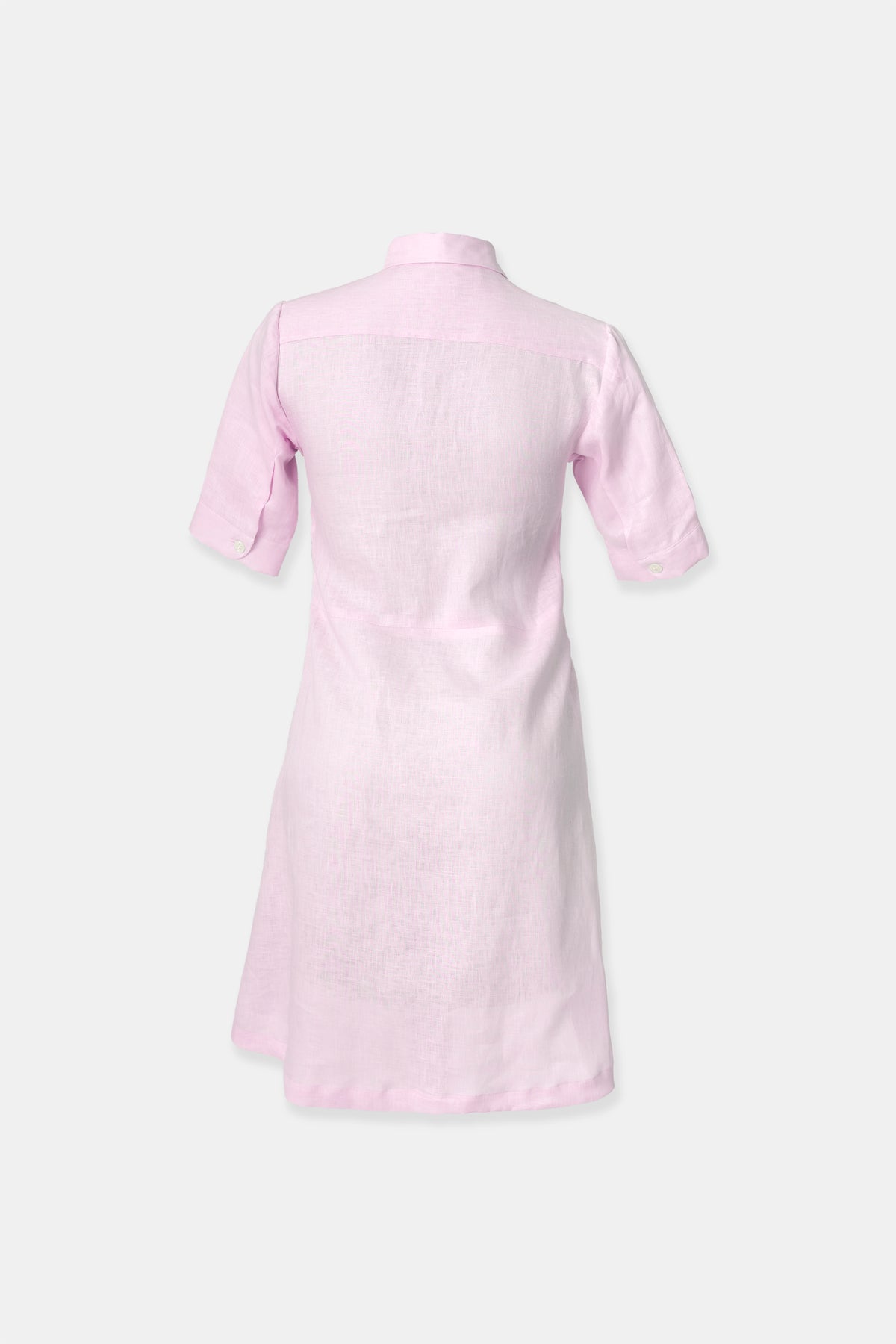 Linen shirt dress in pastel pink, side view