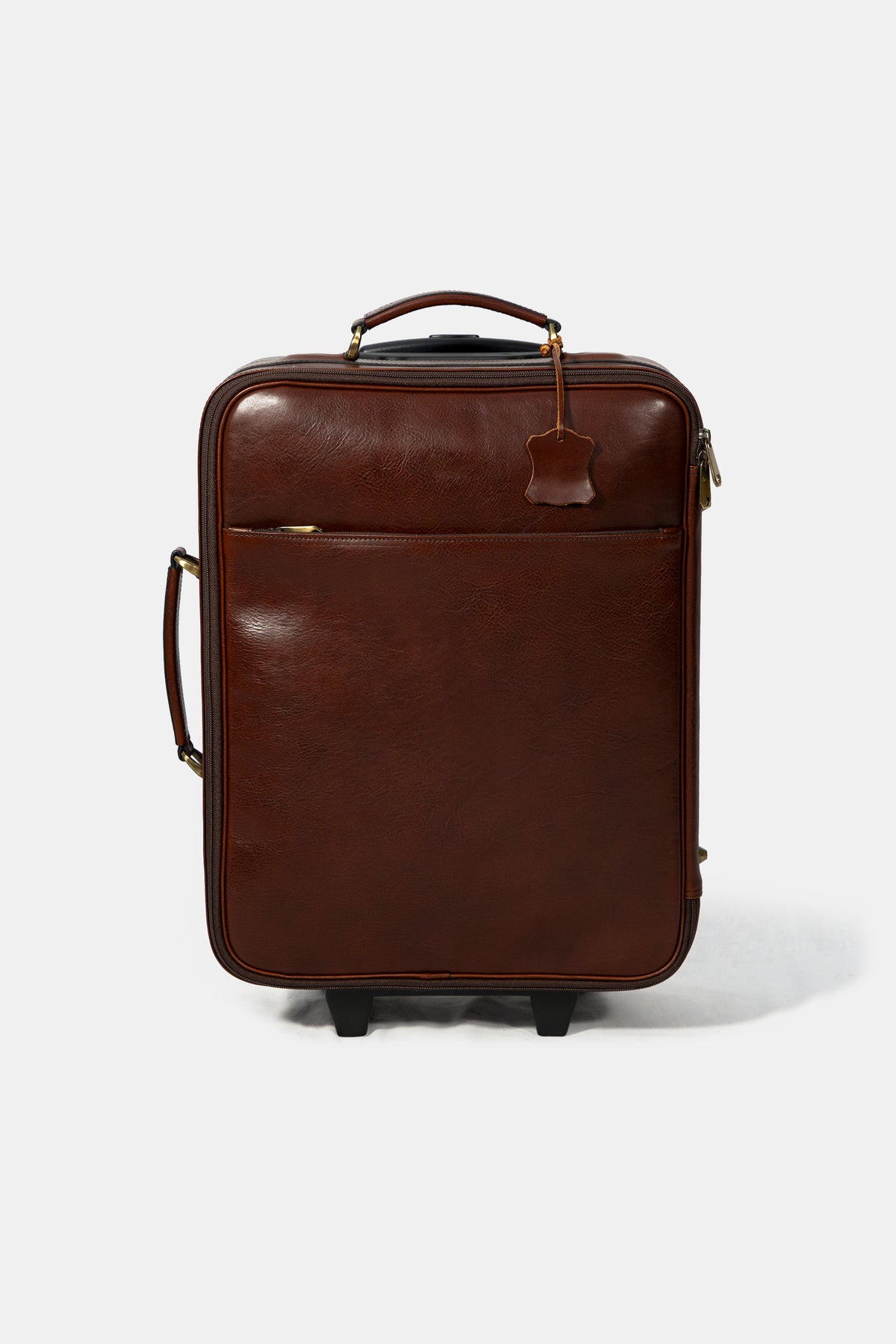 Leather travel trolley in brown, front view