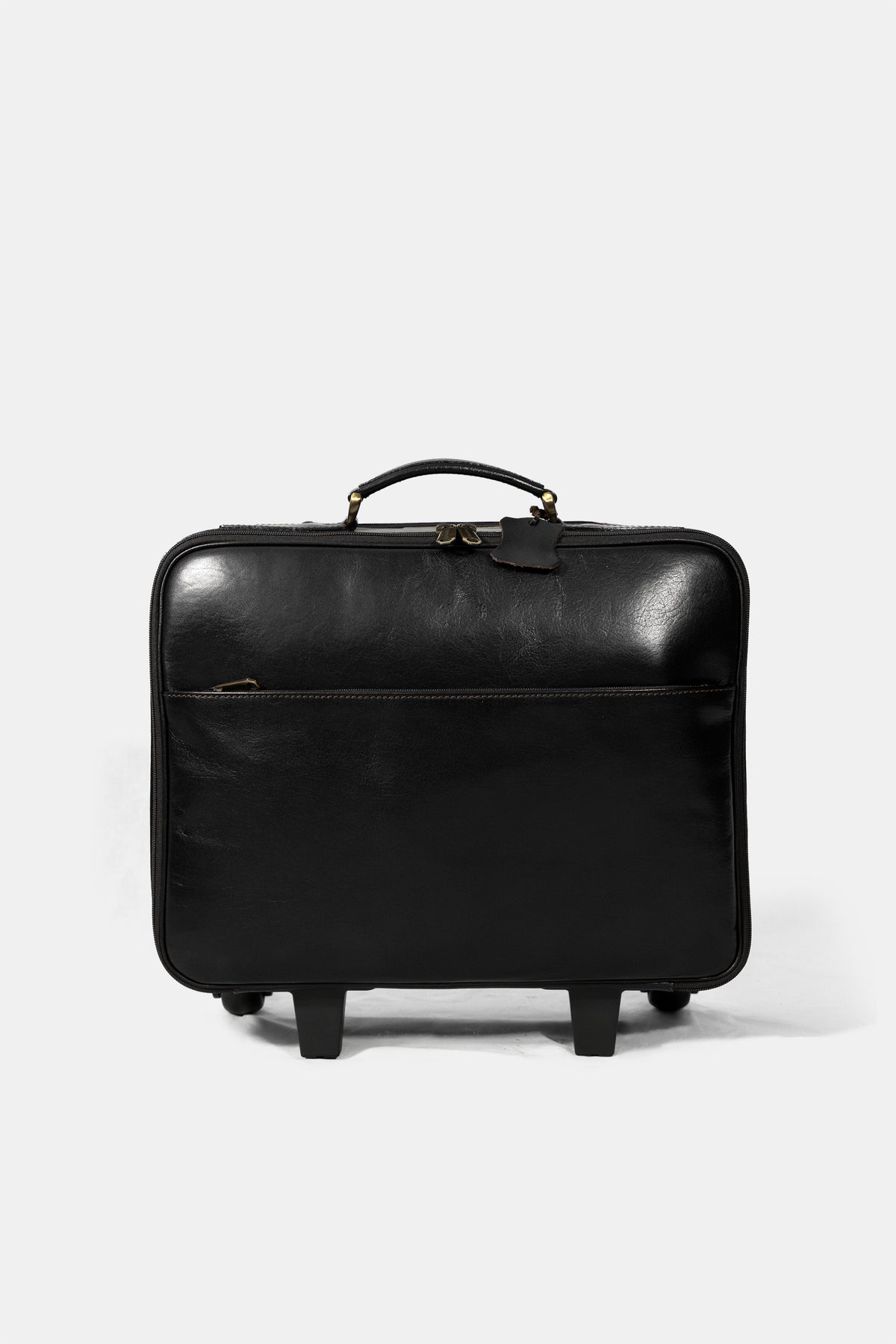 Leather trolley business bag in black, front view