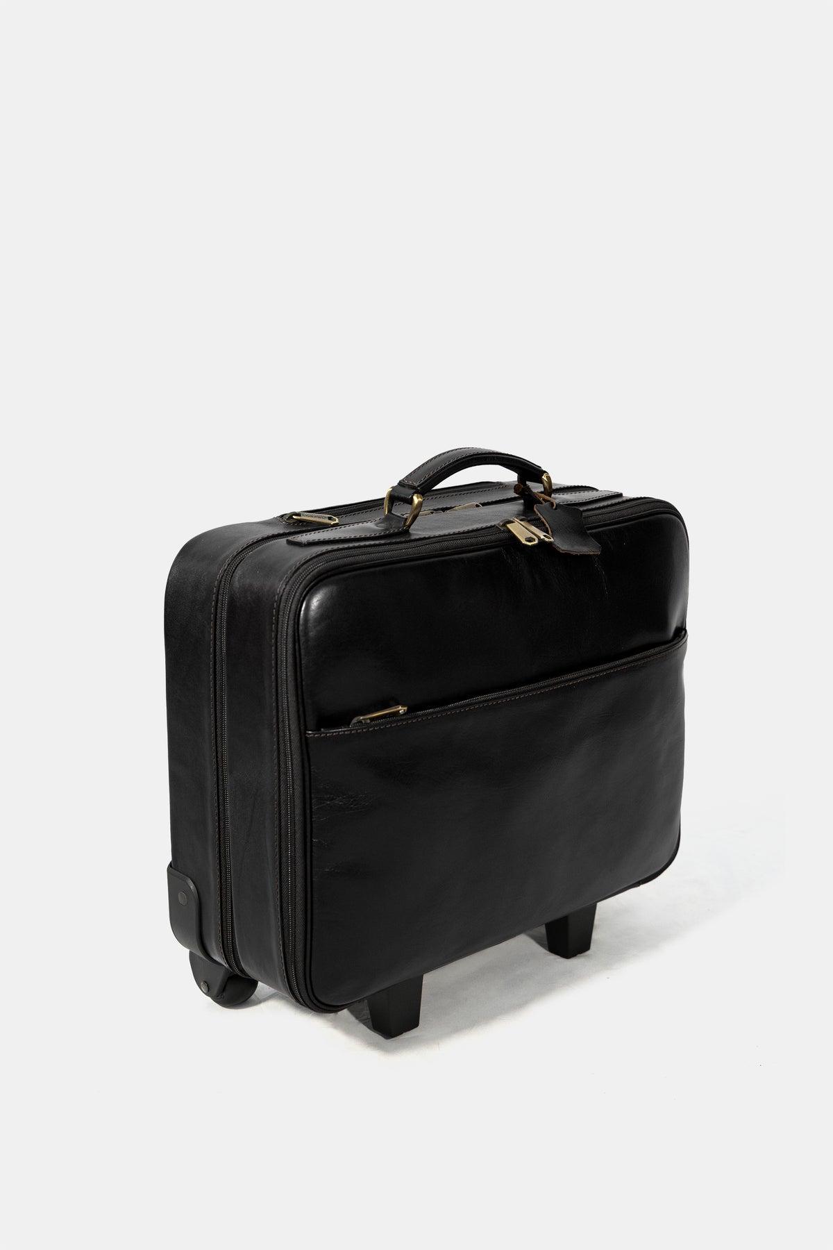 Leather trolley business bag in black, side view