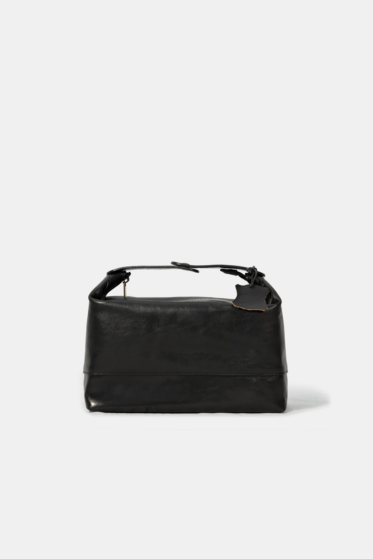 Leather wash bag in black, front view