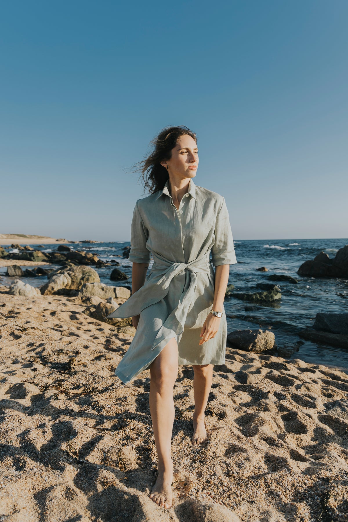 Linen shirt dress in natural light, D’Heritage Summer 2026