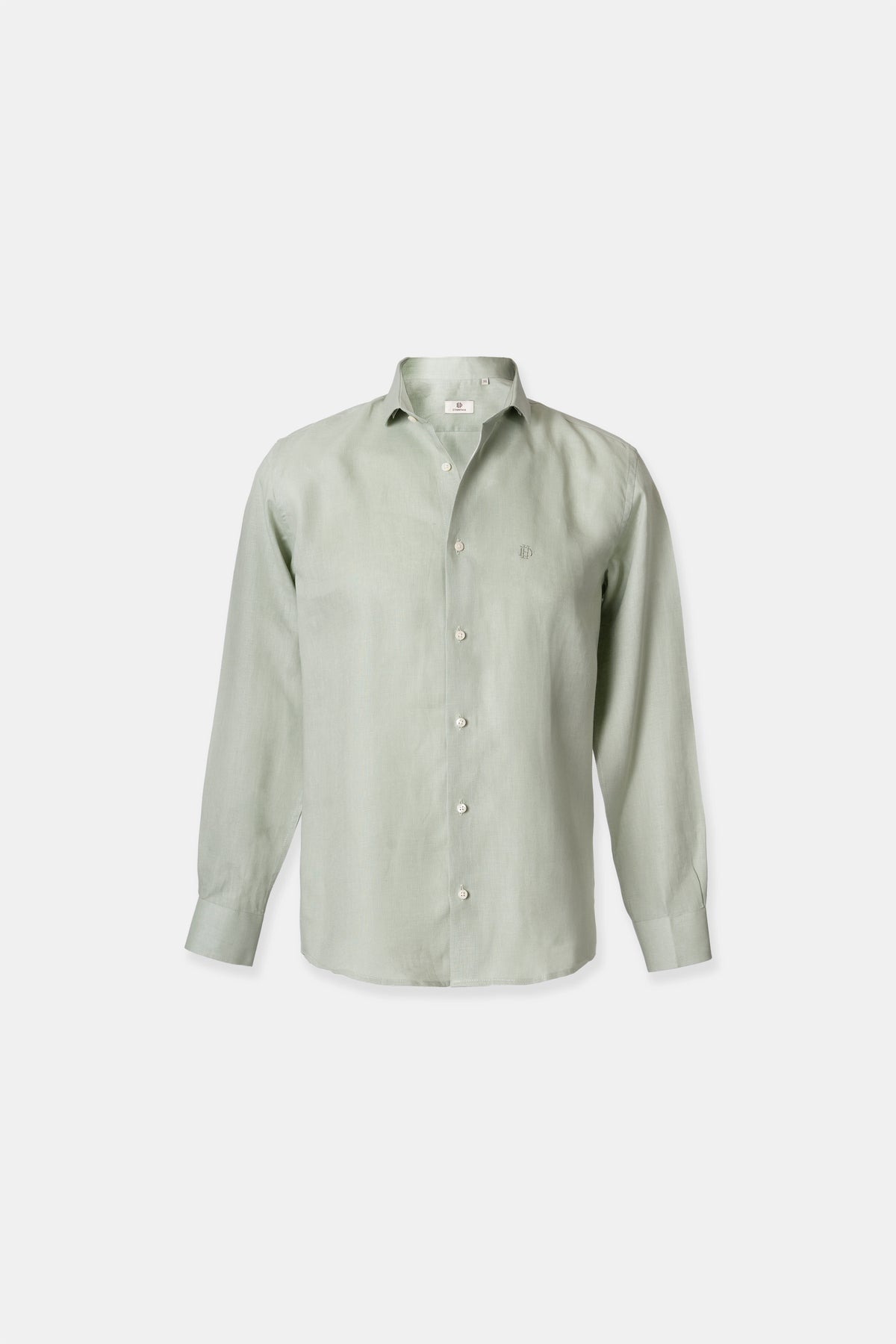 Men’s linen shirt in sage green, 100% European linen at 155 g/m²