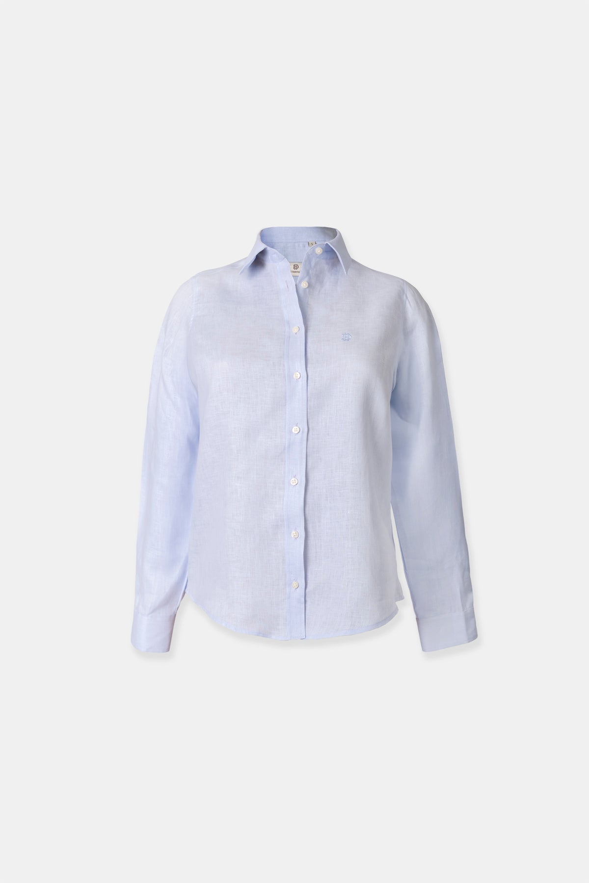 Linen blouse in pastel blue, 100% European linen at 155 g/m²
