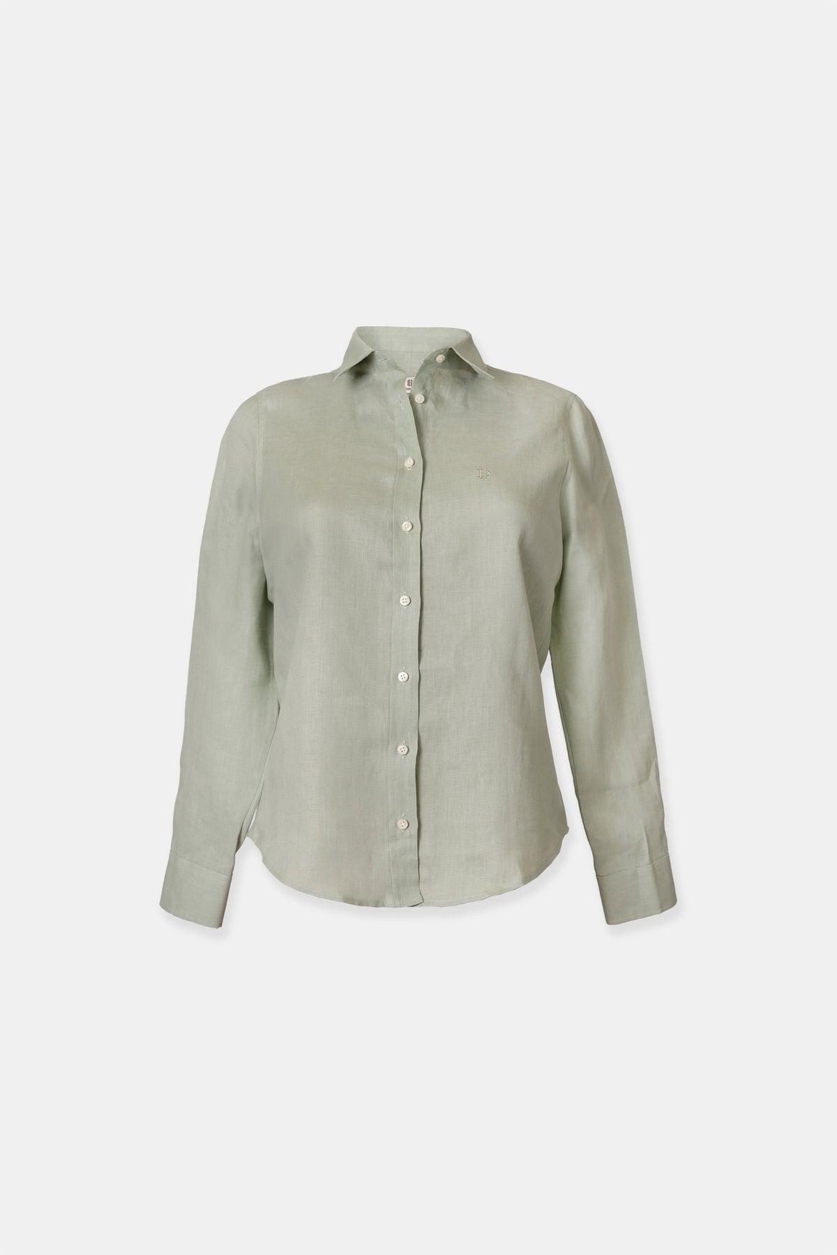 Linen blouse in sage green, 100% European linen at 155 g/m²