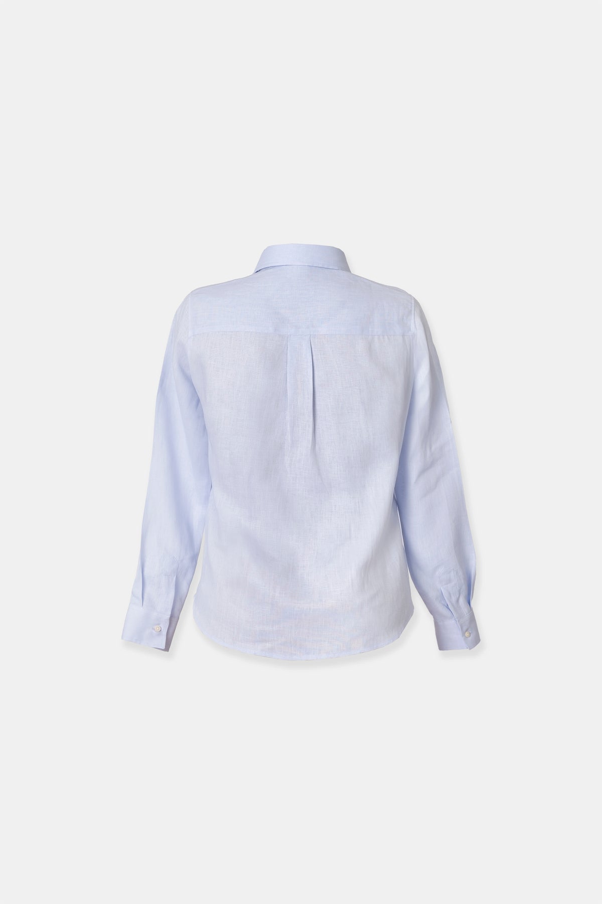 Linen blouse in pastel blue, side view