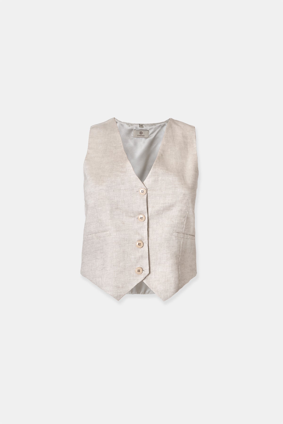 Linen waistcoat in beige, satin lined, 100% linen