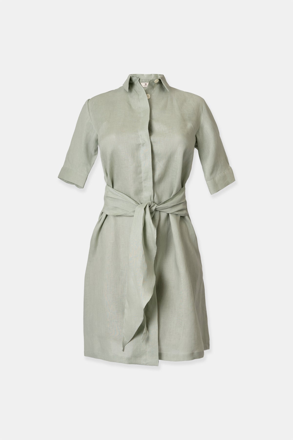 Linen shirt dress in sage green, 155 g/m² European linen
