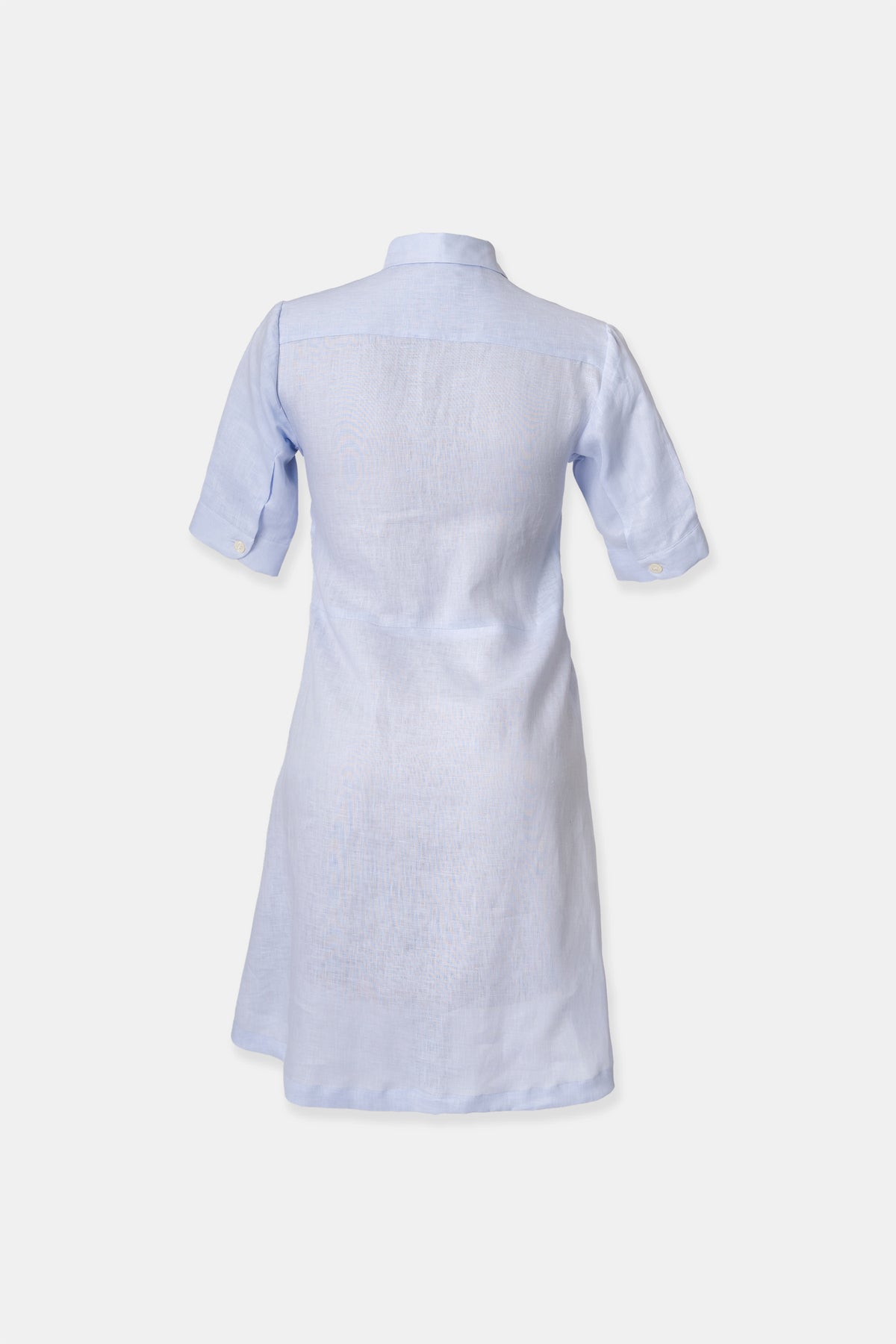 Linen shirt dress in pastel blue, side view