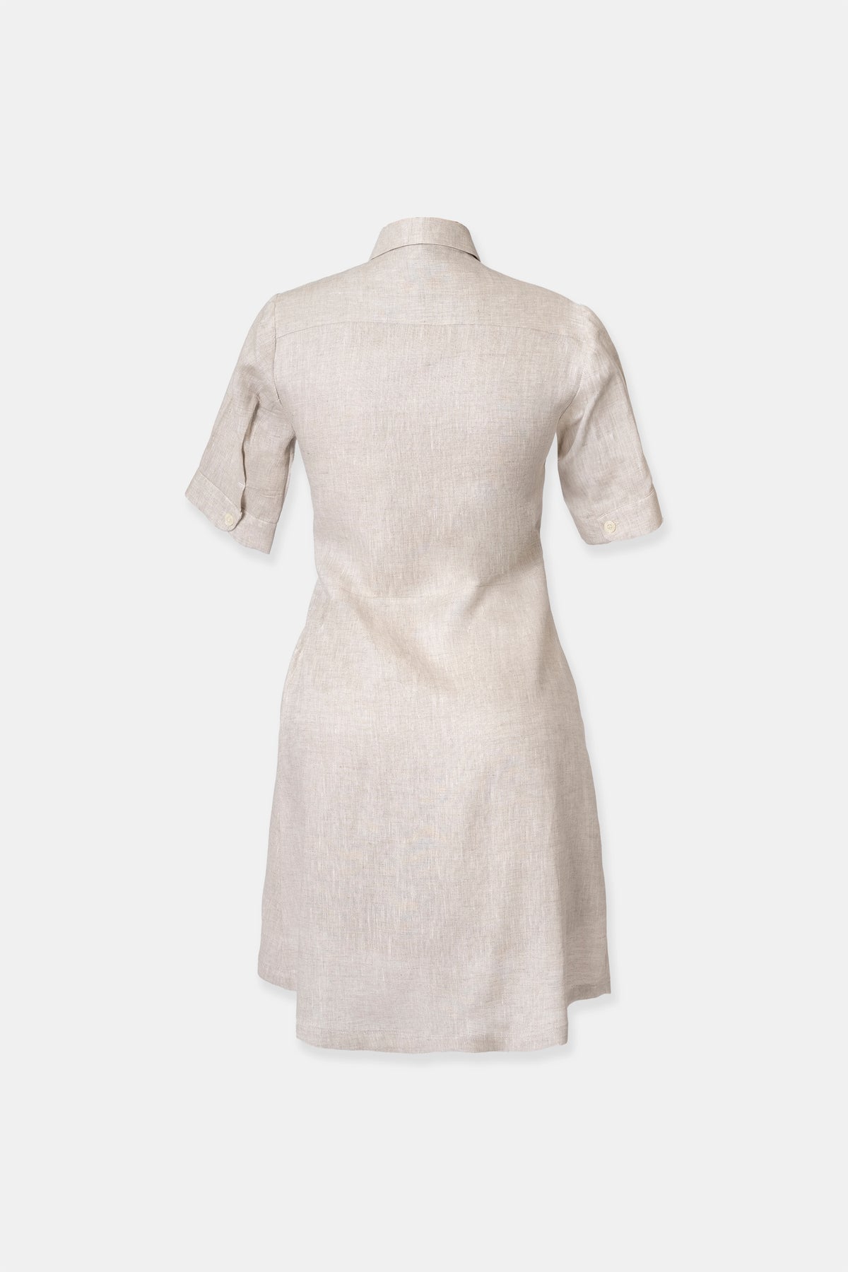 Linen shirt dress in beige, side view