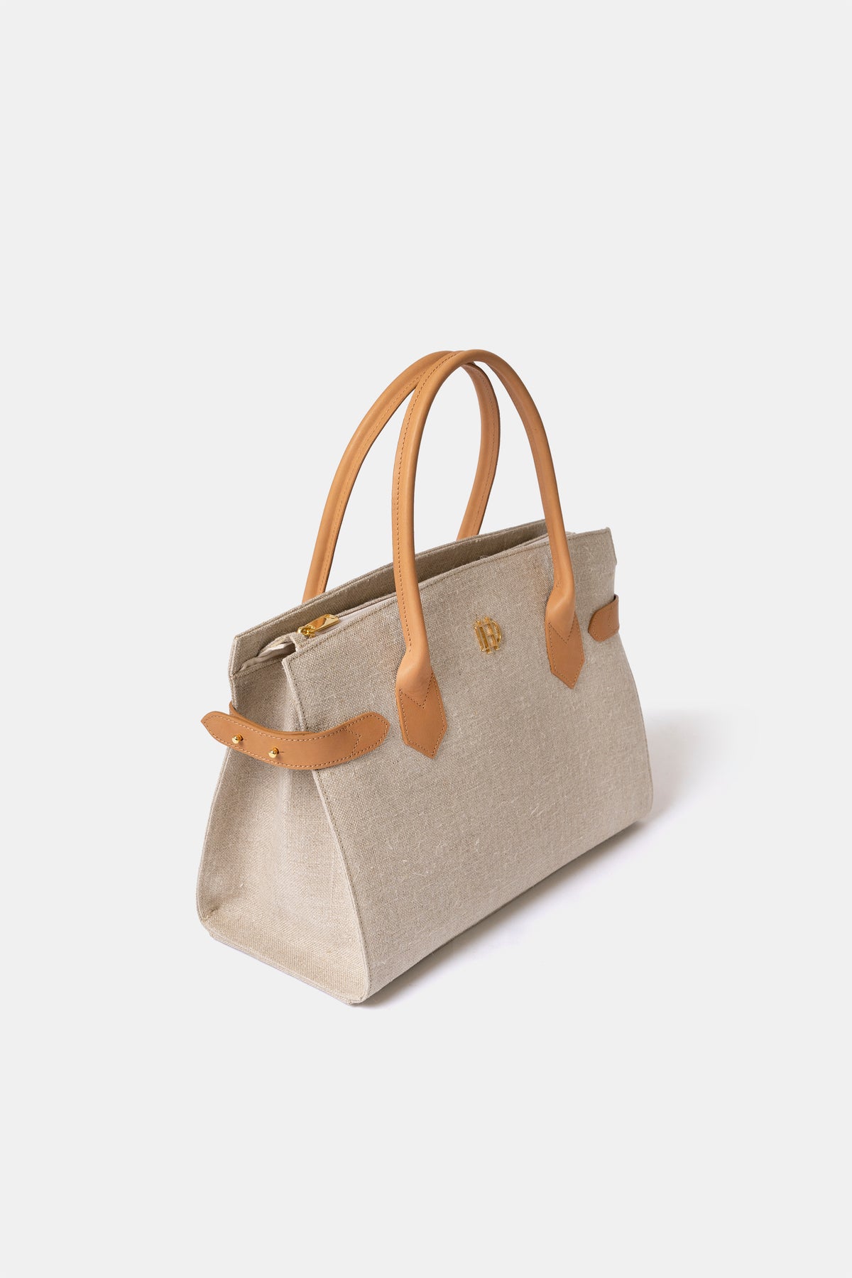 Linen and leather shoulder bag by D'Heritage, side view