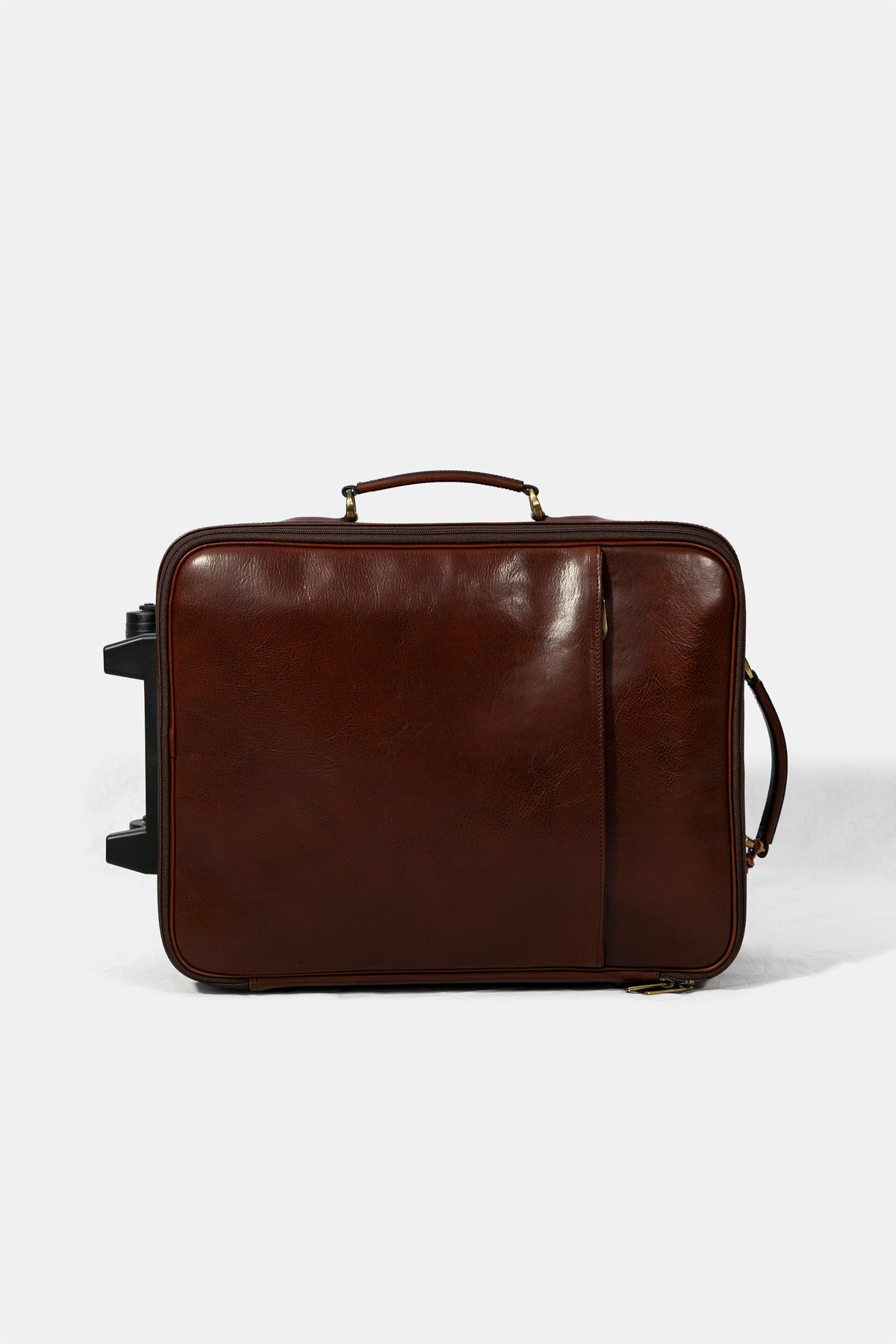 Leather travel trolley in brown, side view