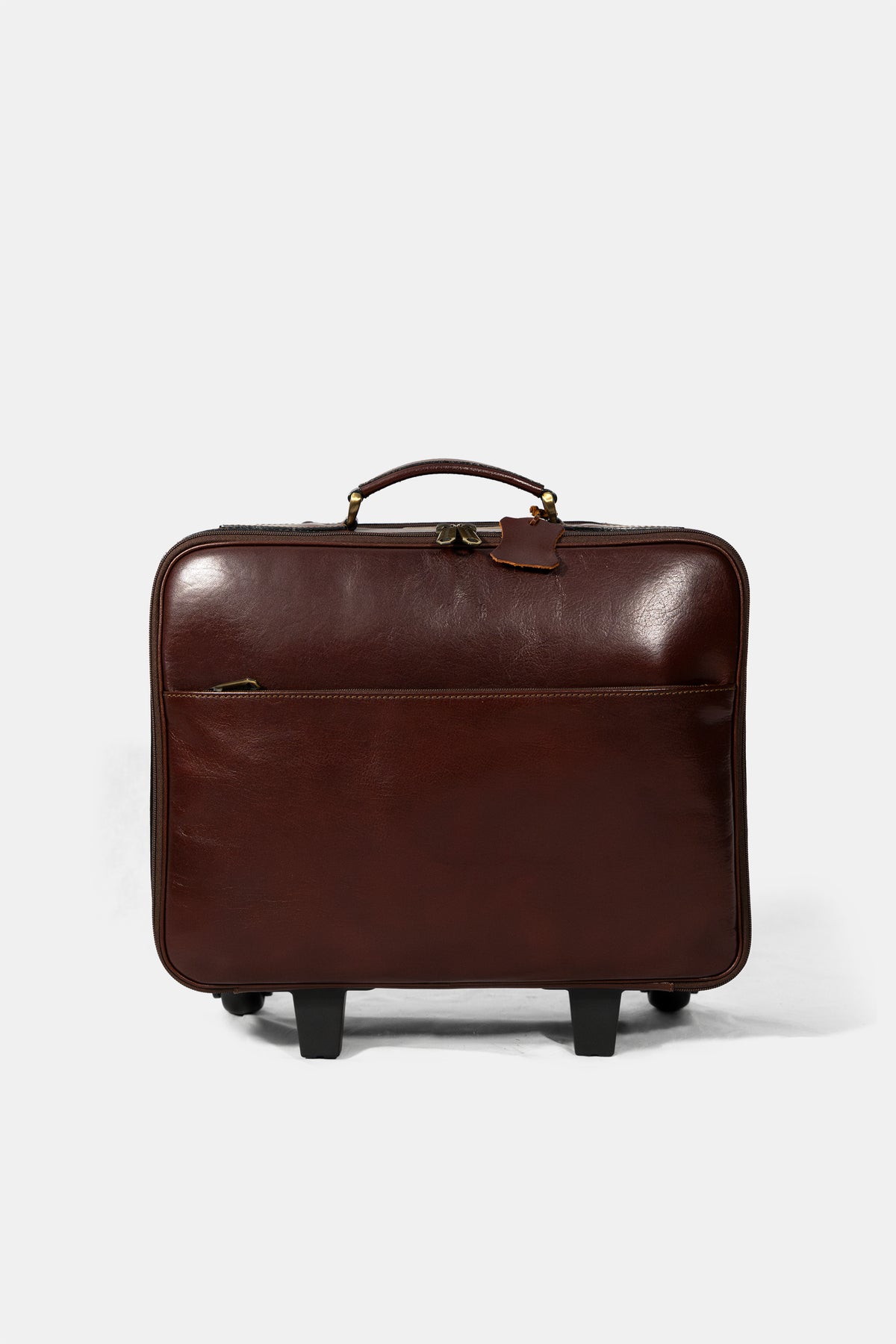 Leather trolley business bag in brown, front view