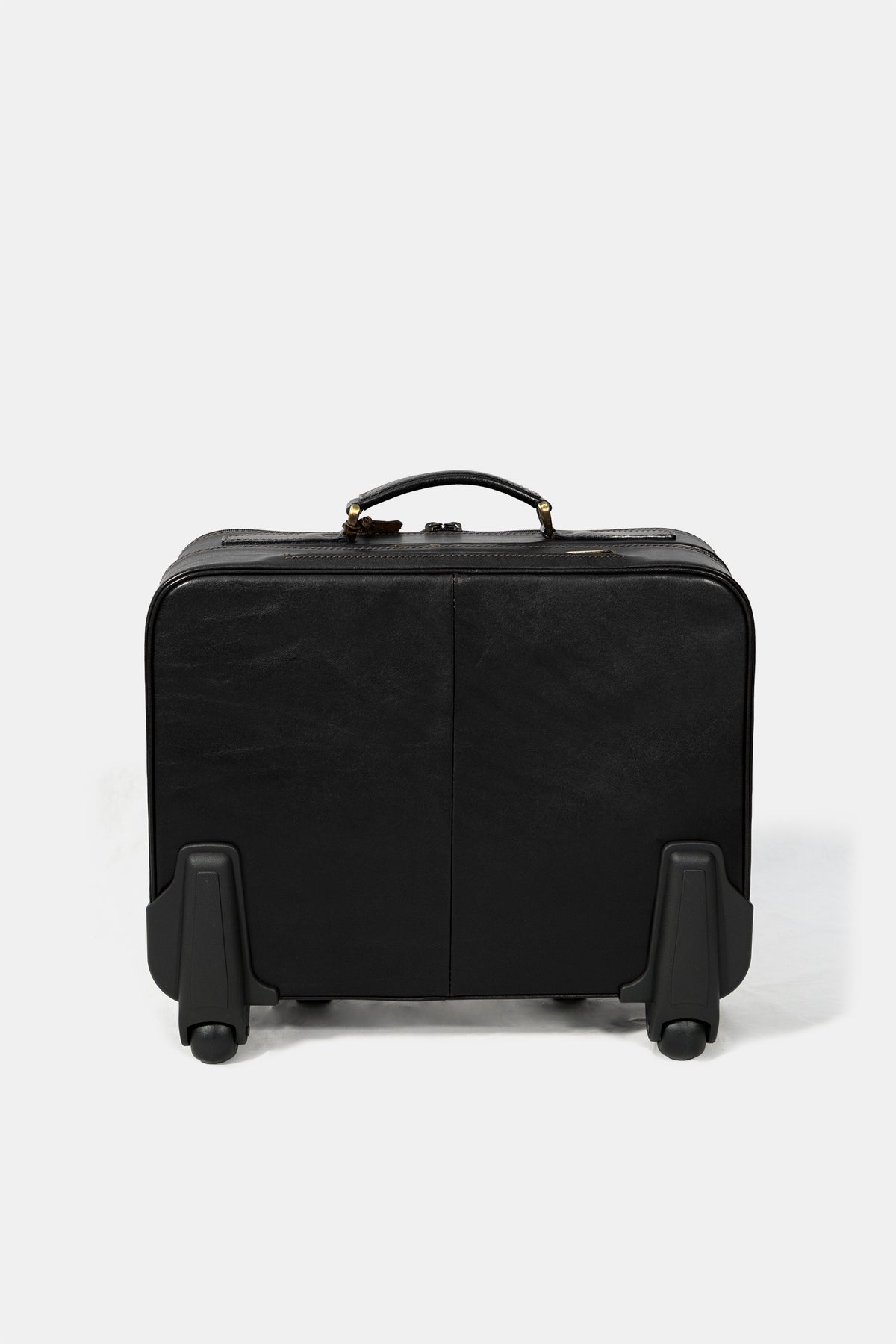 Leather trolley business bag in black, handle and hardware detail