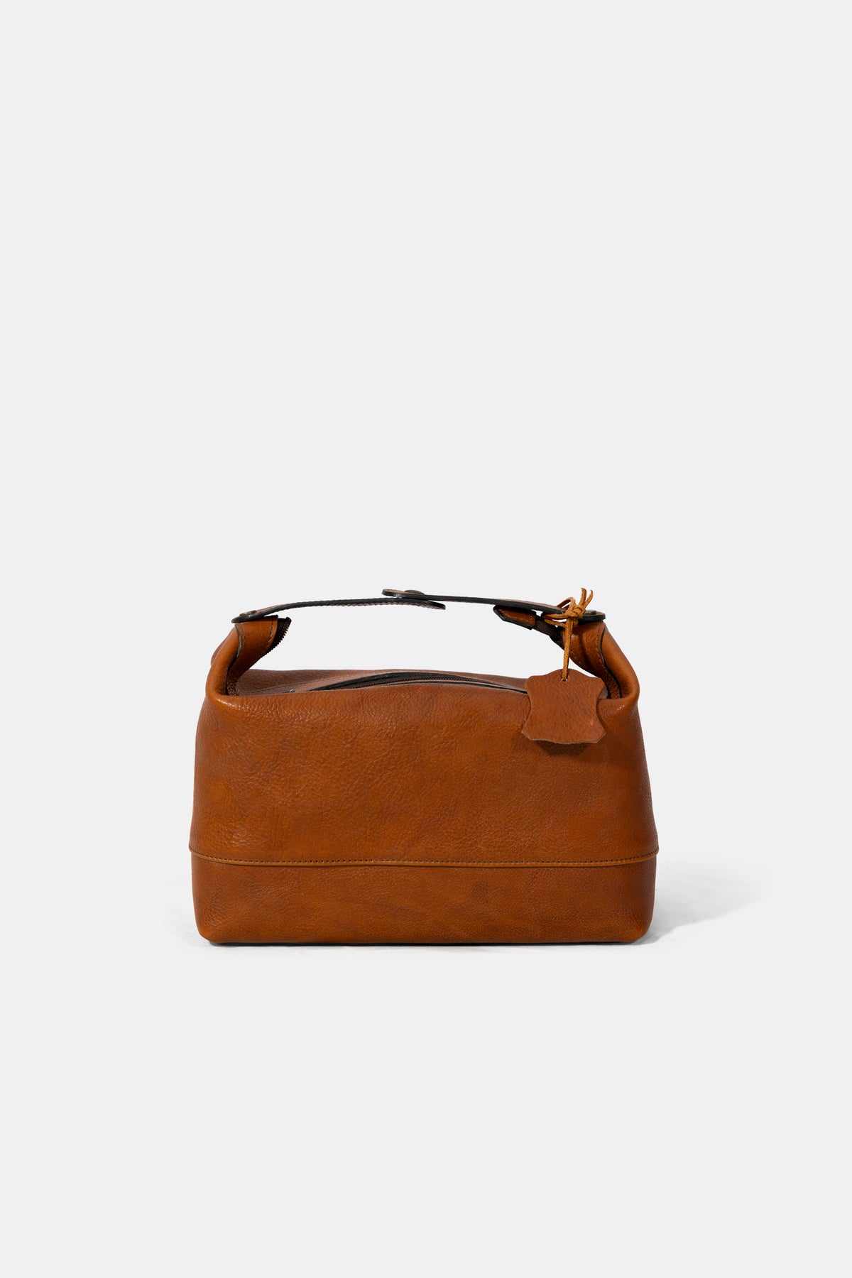 Leather wash bag in brown, front view