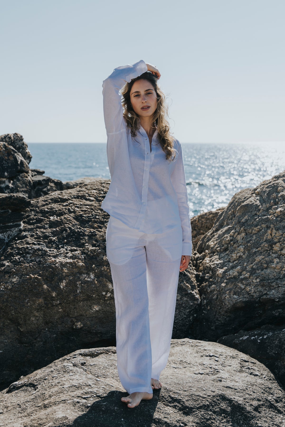 Women’s linen trousers worn with a linen blouse, D’Heritage Summer 2026